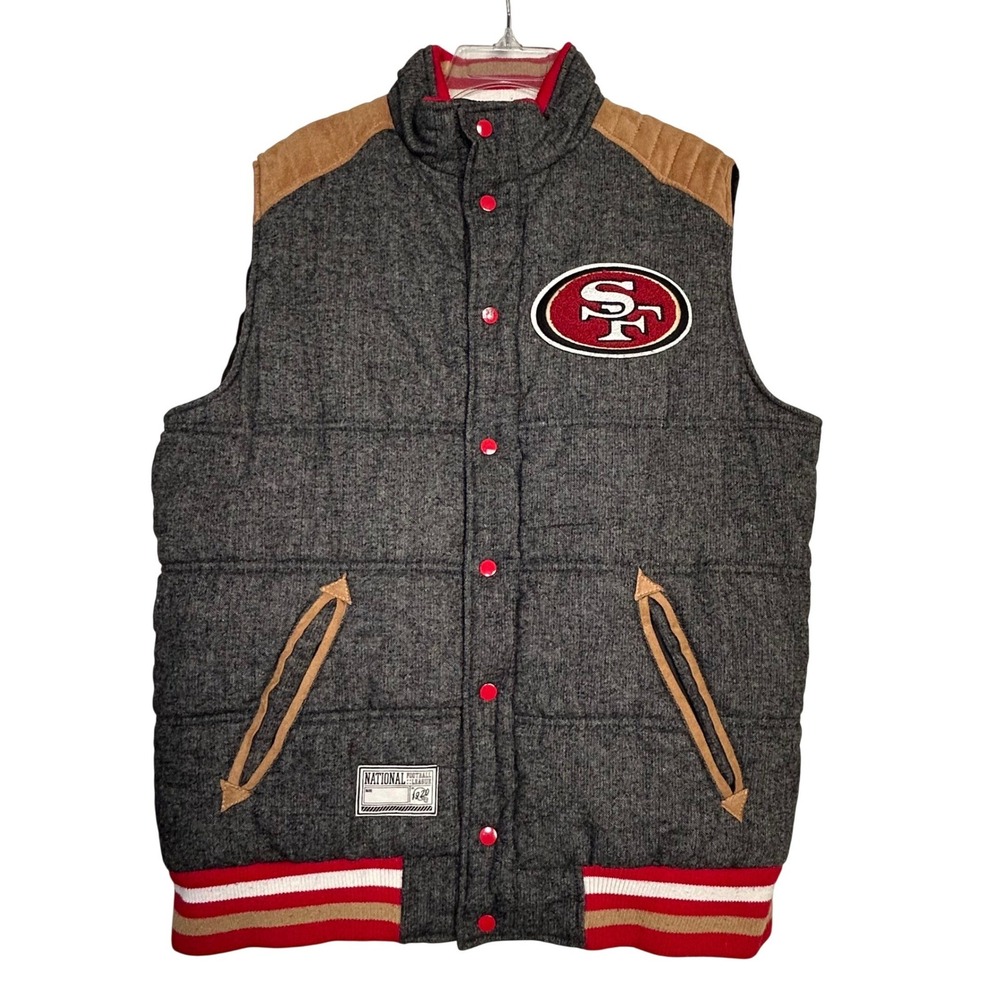 NFL San Francisco 49ers Reversible Puffer Vest Grey Wool Blend Men Large G-III